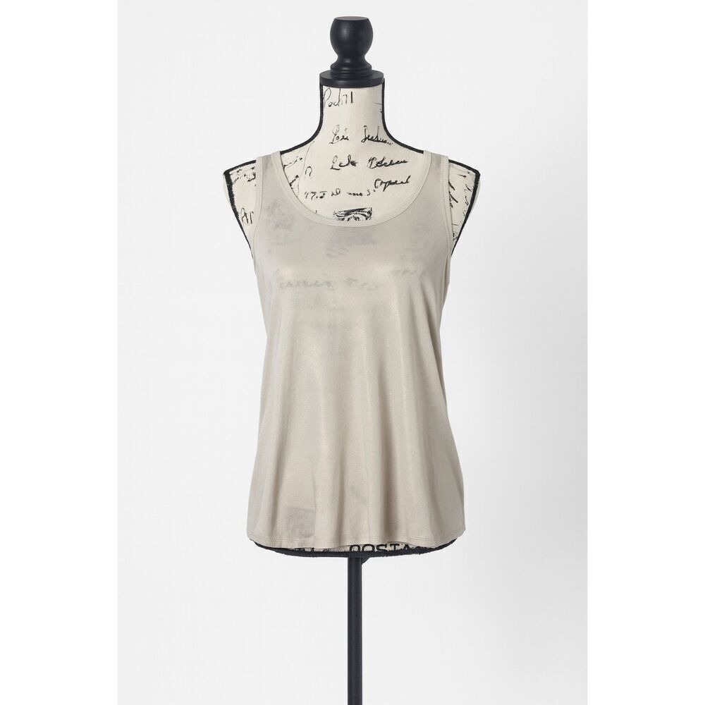 GAP Women’s XS Beige Shimmer Stretch Tank Top Sleeveless Scoop Neck Blouse